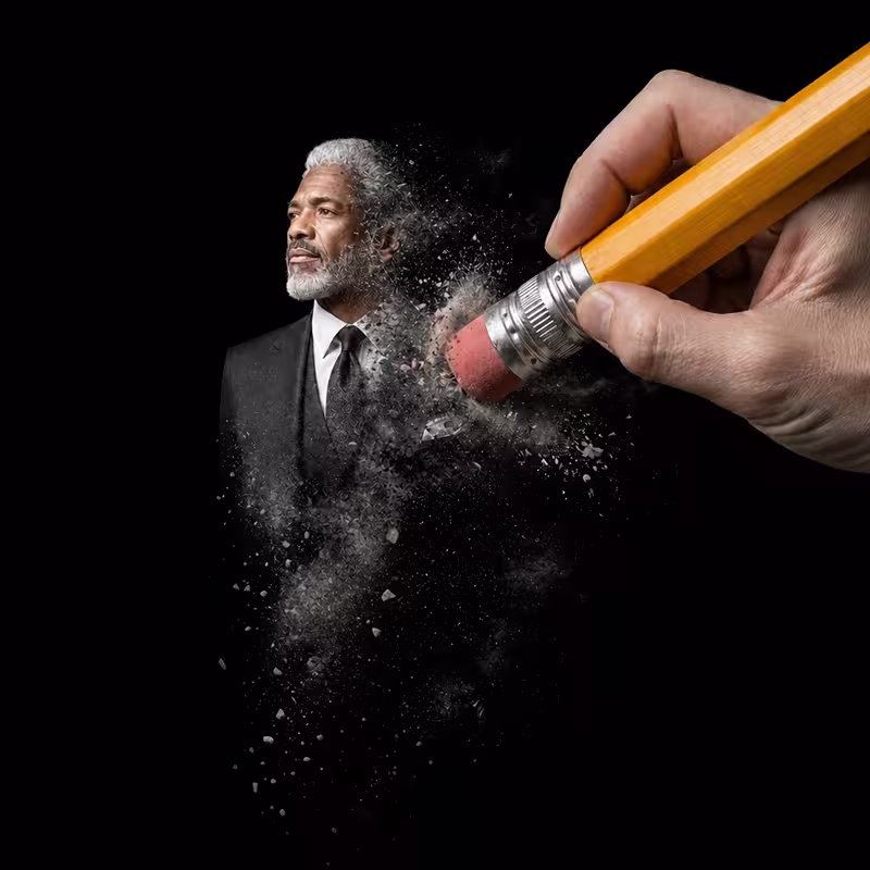 Man being erased by pencil